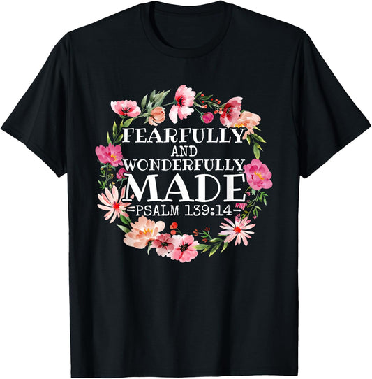 Christian Psalm 139:14 Fearfully and Wonderfully Made T-Shirt - T-Shirt | Black