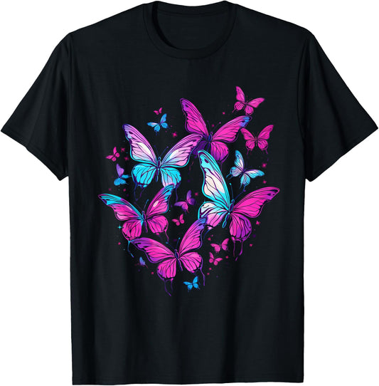 Butterfly Aesthetic Pink and Lila Butterflies Nature T-Shirt - T-Shirt | Black