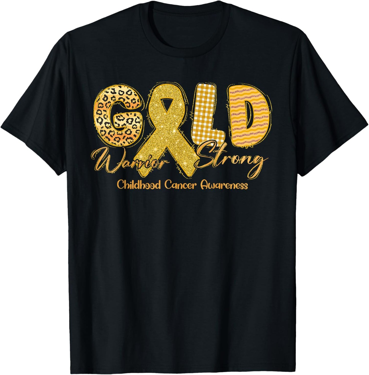 Gold Warrior Strong Childhood Cancer Awareness Gold Ribbon T-Shirt - T-Shirt | Black