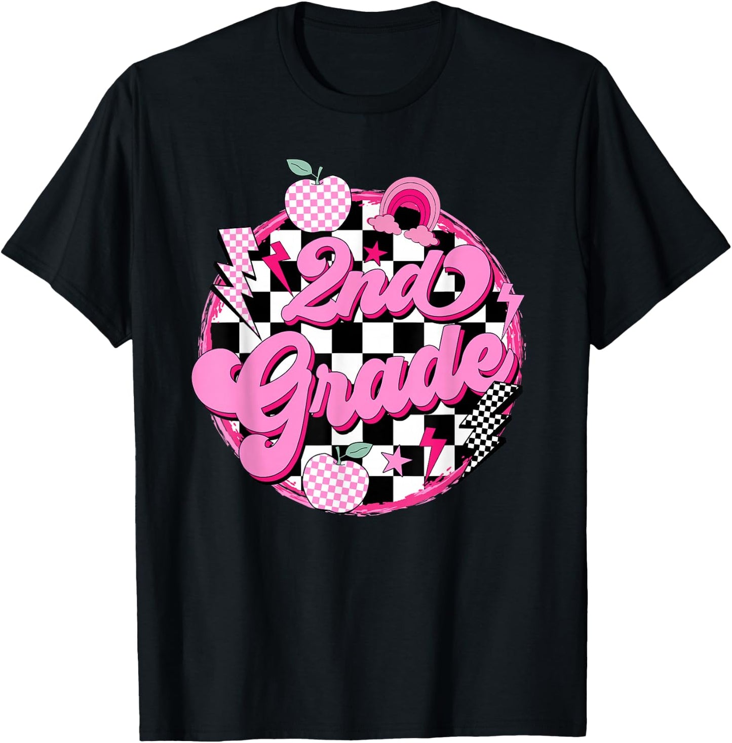 2nd Grade Teacher Women Retro Checkered First Day of School T-Shirt - T-Shirt | Black