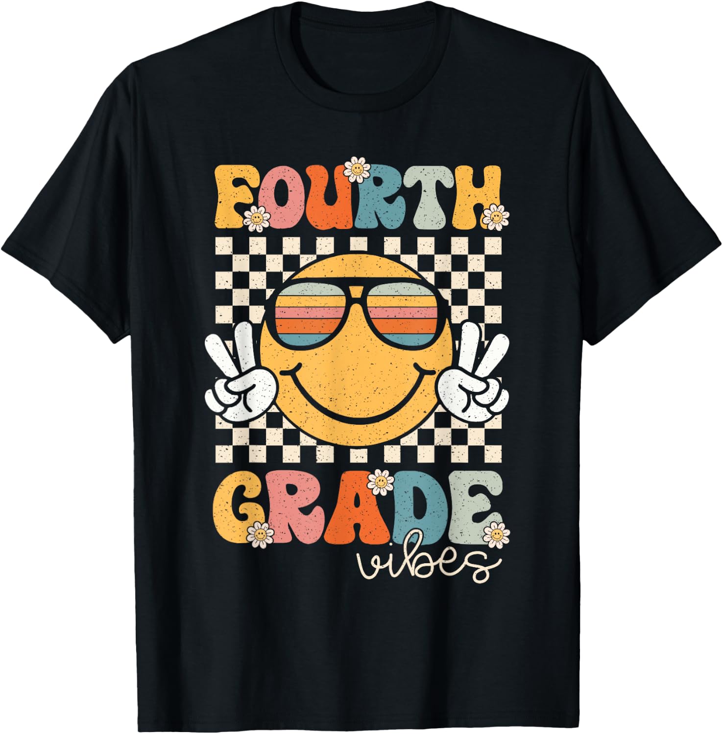 Fourth Grade Vibes Smile First Day of School 4th Grade Team T-Shirt - T-Shirt | Black