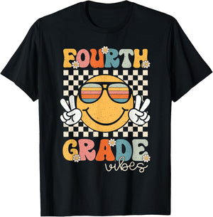Fourth Grade Vibes Smile First Day of School 4th Grade Team T-Shirt - T-Shirt | Black