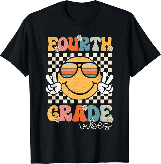 Fourth Grade Vibes Smile First Day of School 4th Grade Team T-Shirt - T-Shirt | Black