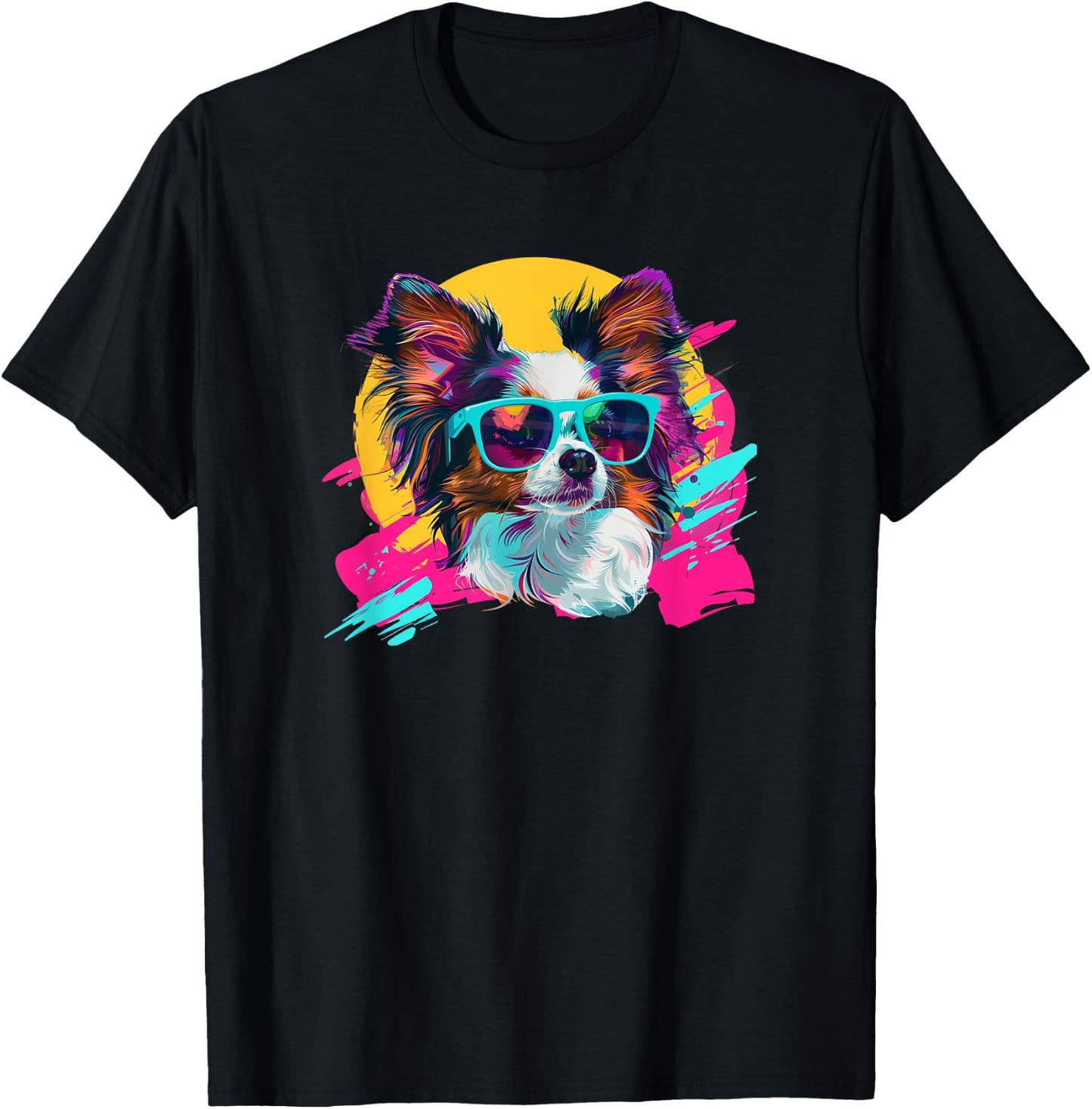 & Funny Retro Vintage 80s Papillon Dog Lover T-Shirt - T-Shirt | Black