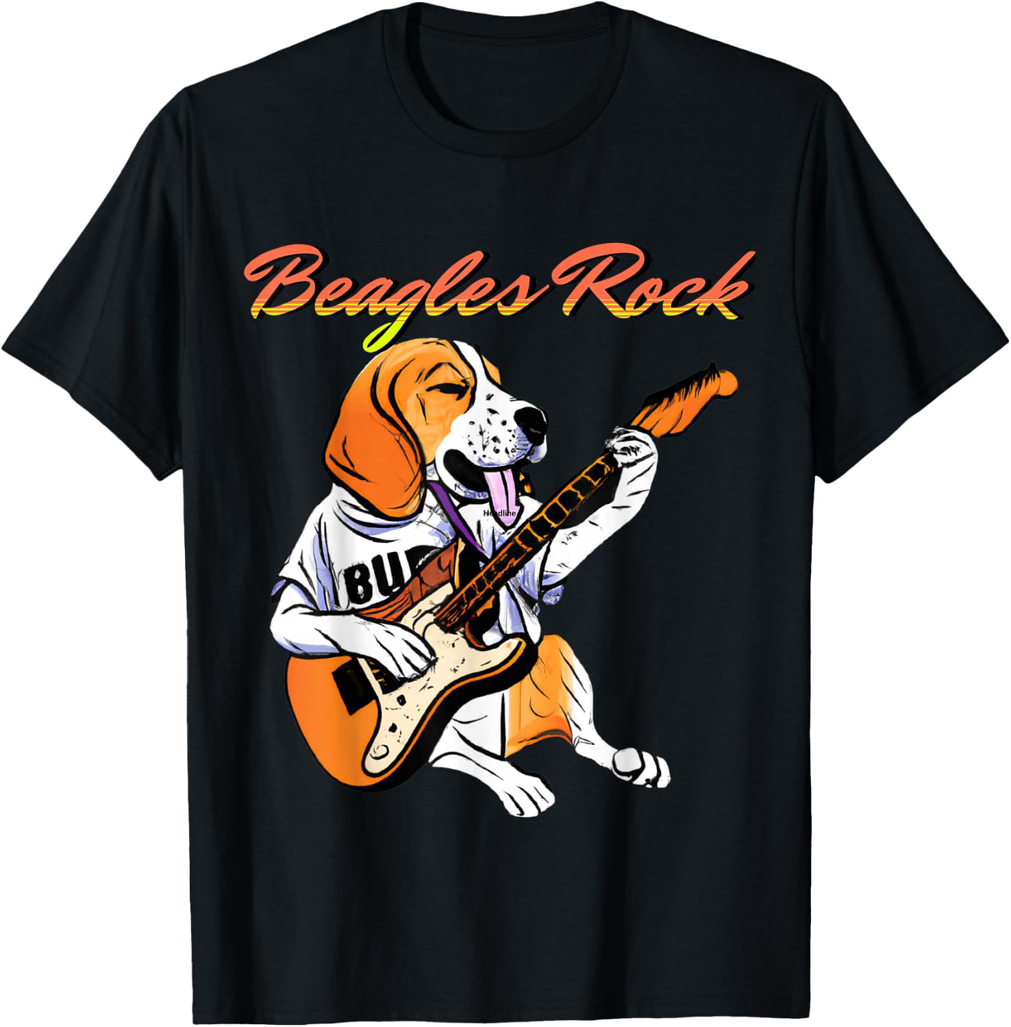 Cute Beagle Playing Guitar Rocks - Musical Pup for Dog Lover Women T-Shirt - T-Shirt | Black