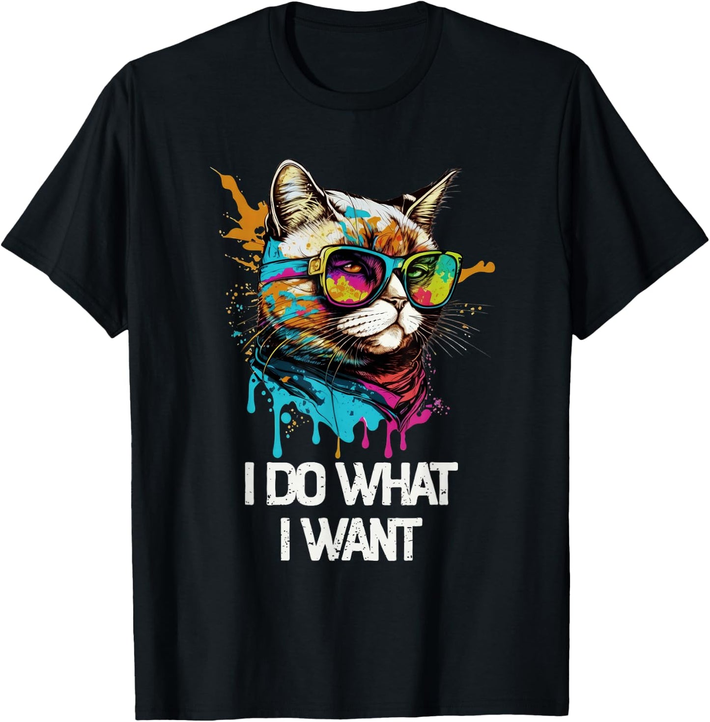 I Do What I Want Cat with Sunglasses T-Shirt - T-Shirt | Black