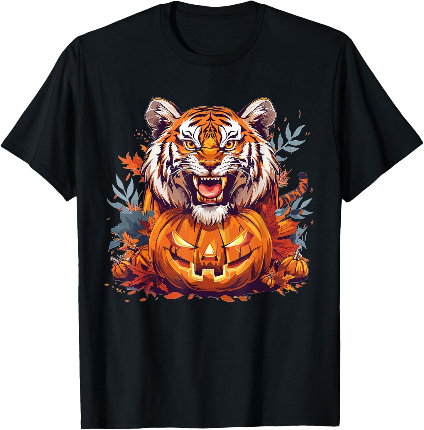 Cute Tiger With Pumpkin I Halloween T-Shirt - T-Shirt | Black
