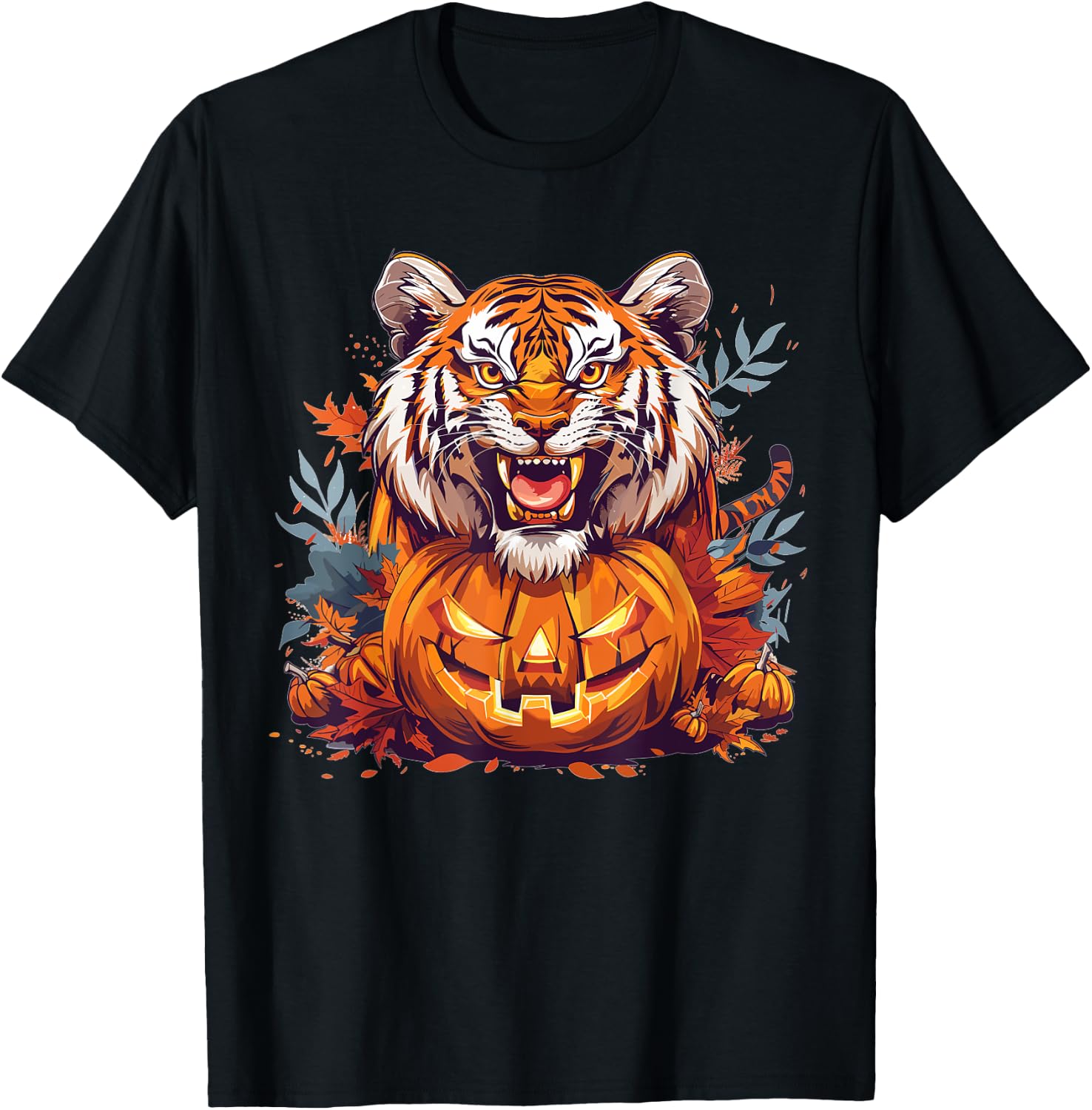 Cute Tiger With Pumpkin I Halloween T-Shirt - T-Shirt | Black