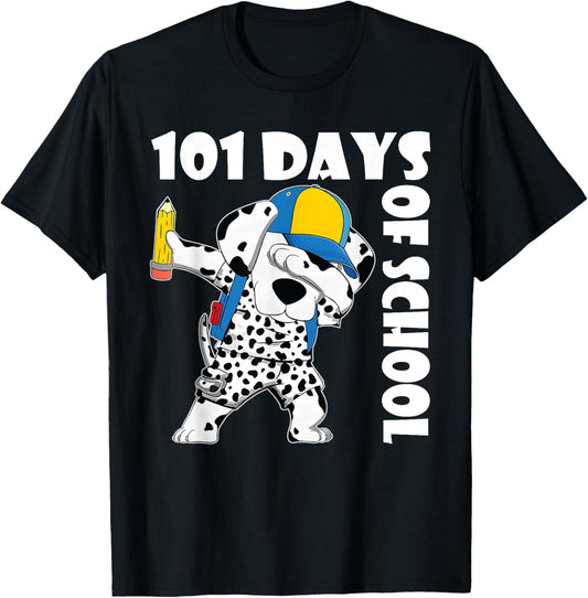 Happy 101 Days School Cute Dog 100 Days Dab Teacher Student T-Shirt - T-Shirt | Black