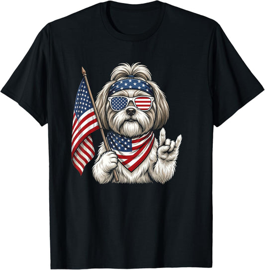 American Flag Shih Tzu 4th of July T-Shirt - T-Shirt | Black