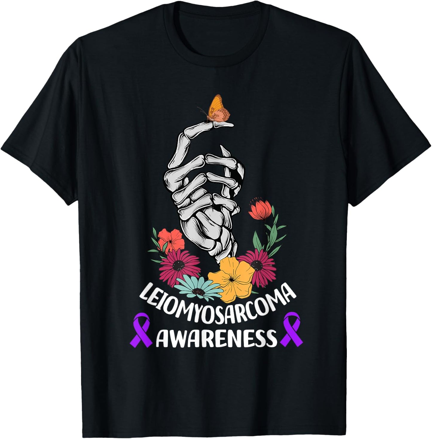 leiomyosarcoma Awareness Halloween Skeleton Hand T-Shirt - T-Shirt | Black