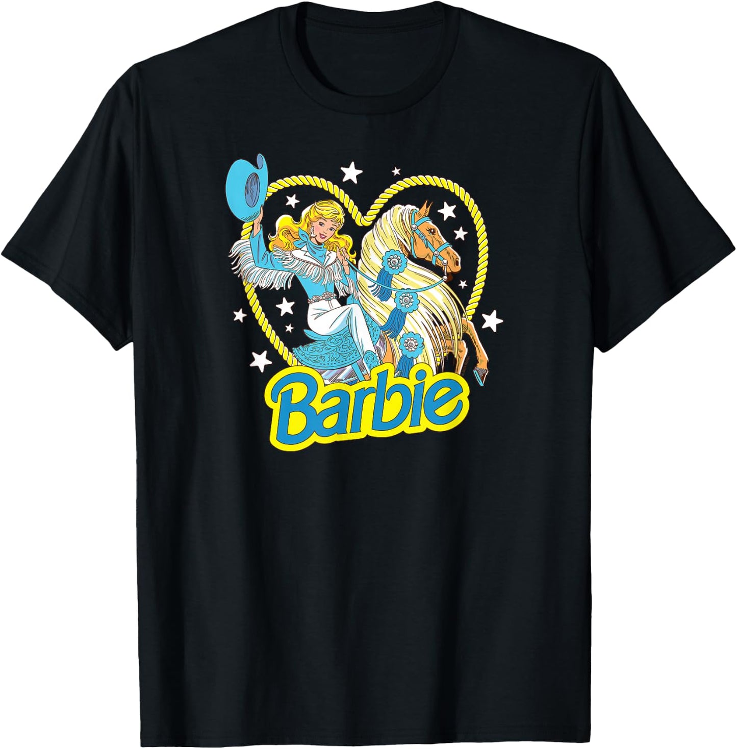 Barbie - Retro Western Cowgirl With Horse And Heart T-Shirt - T-Shirt | Black