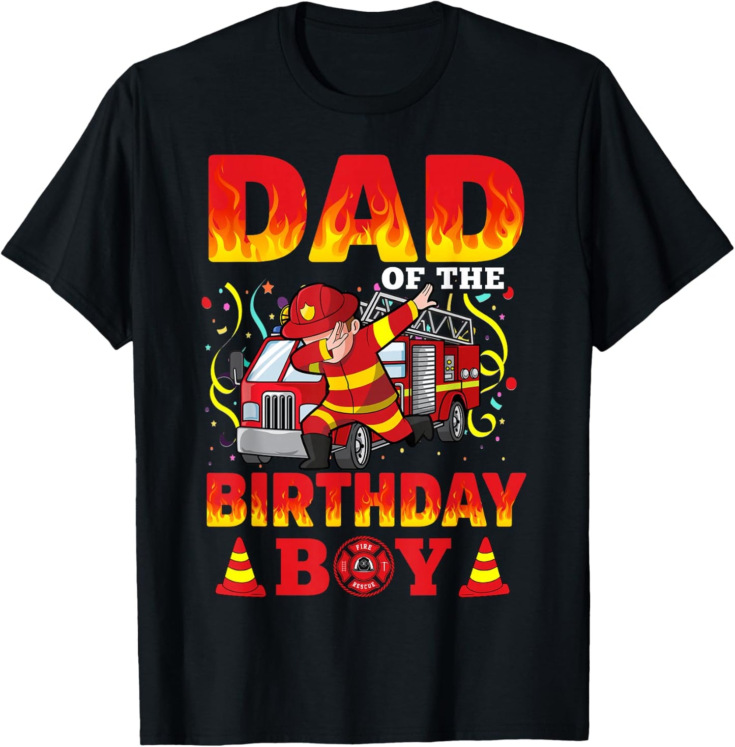 Dad Of The Birthday Boy Fire Truck Firefighter Boys T-Shirt - T-Shirt | Black