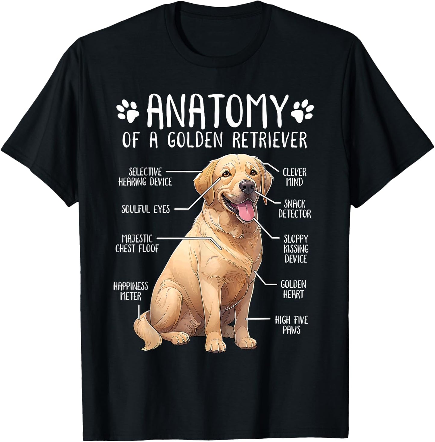 Funny Golden Retriever Anatomy Dog Lover Owner Women Girls Kids T-Shirt - T-Shirt | Black