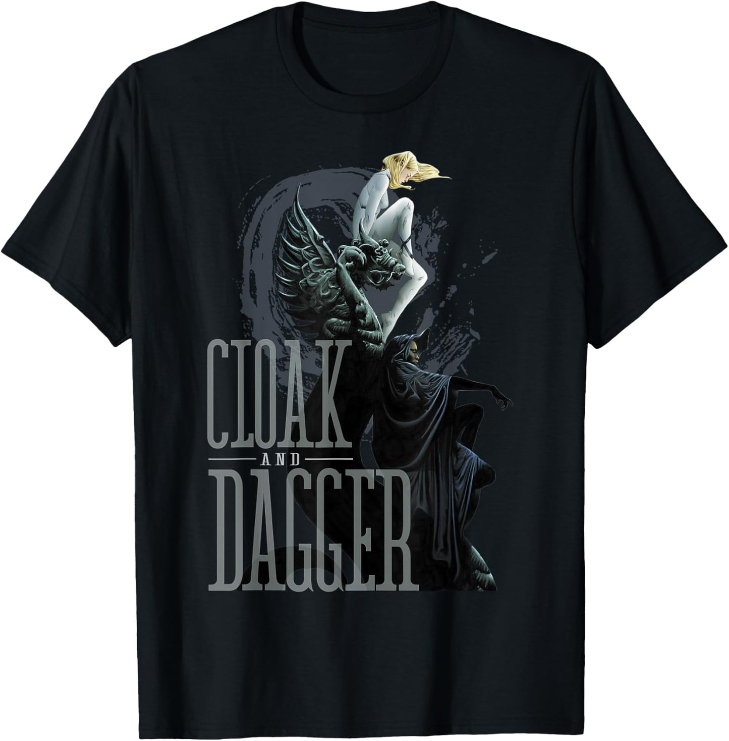 Marvel Cloak & Dagger Dragon Statue Graphic T-Shirt - T-Shirt | Black