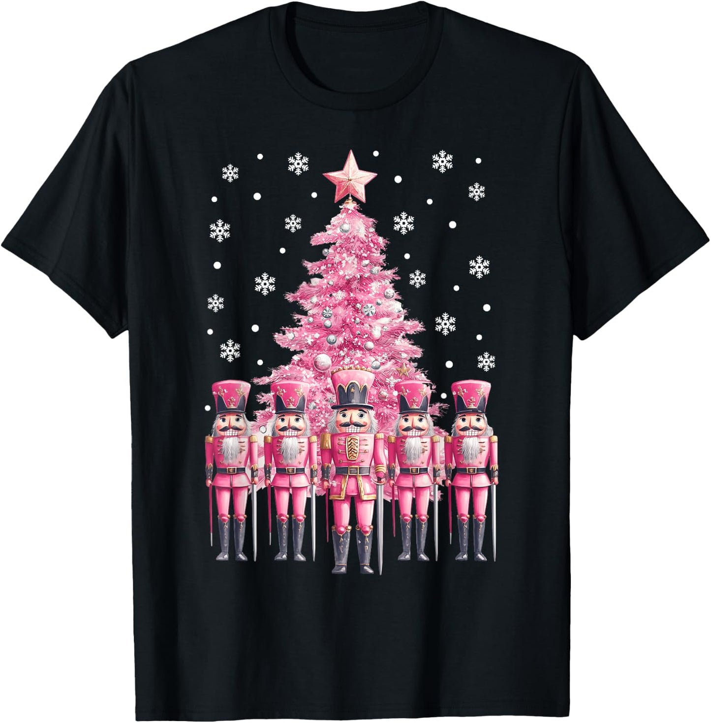 Pink Christmas Nutcracker Christmas Tree Christmas 2024 T-Shirt - T-Shirt | Black