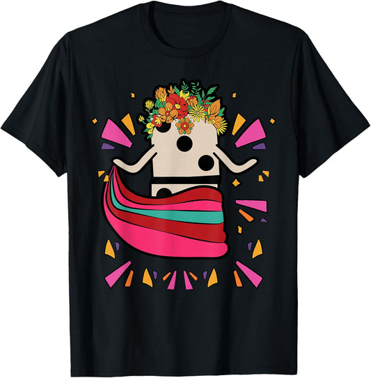 Dancing Mexican Train Domino Tile Flowers Funny T-Shirt - T-Shirt | Black