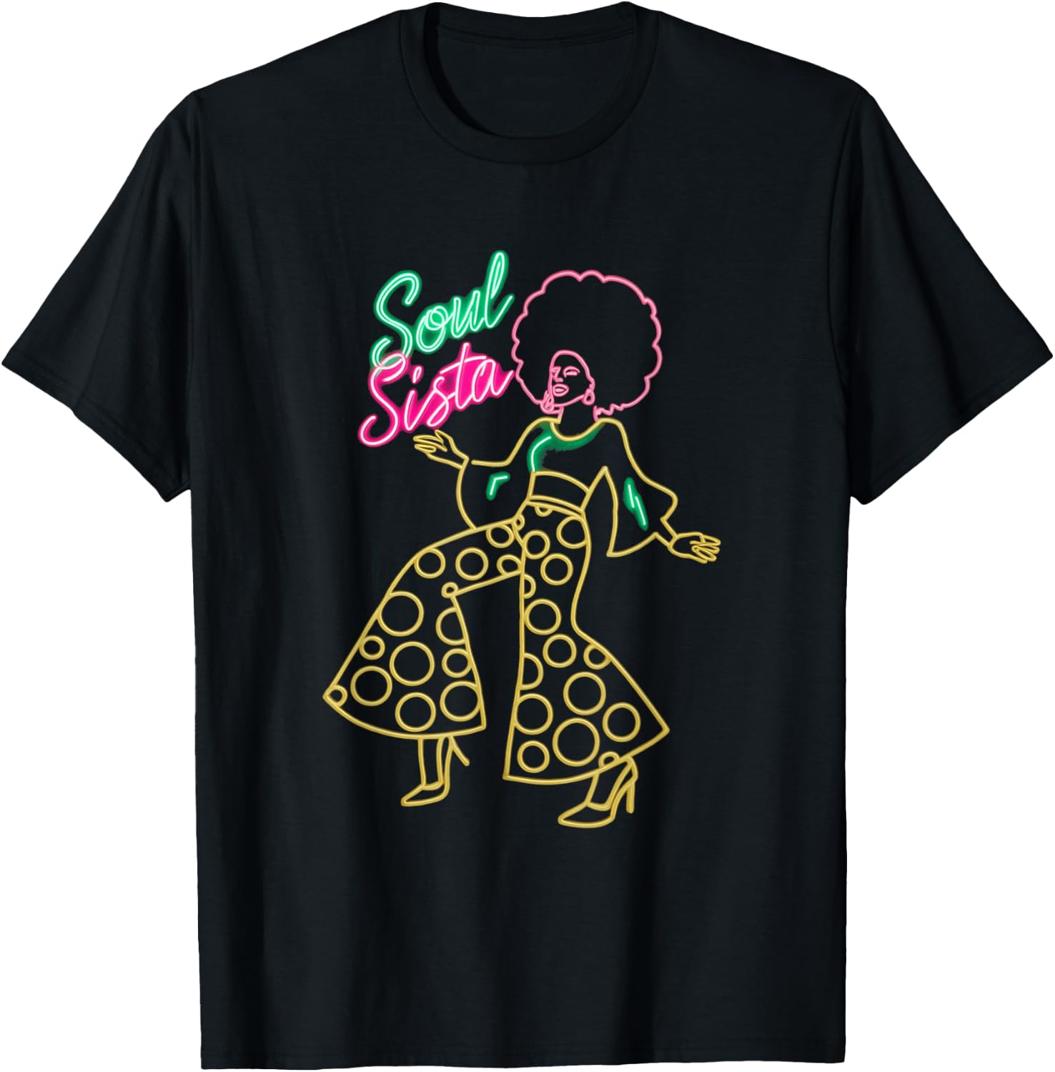Soul Sista Afro 70s Soul Music Retro Disco Black Funk Lovers T-Shirt - T-Shirt | Black