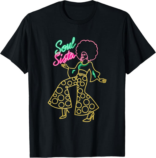 Soul Sista Afro 70s Soul Music Retro Disco Black Funk Lovers T-Shirt - T-Shirt | Black