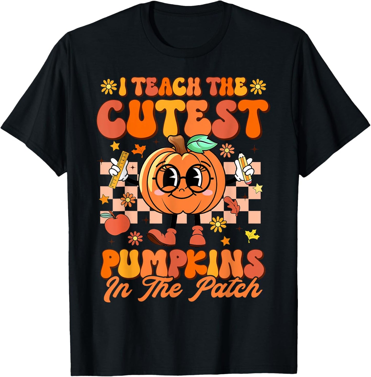 I Teach The Cutest Pumpkins In The Patch Halloween Teacher T-Shirt - T-Shirt | Black
