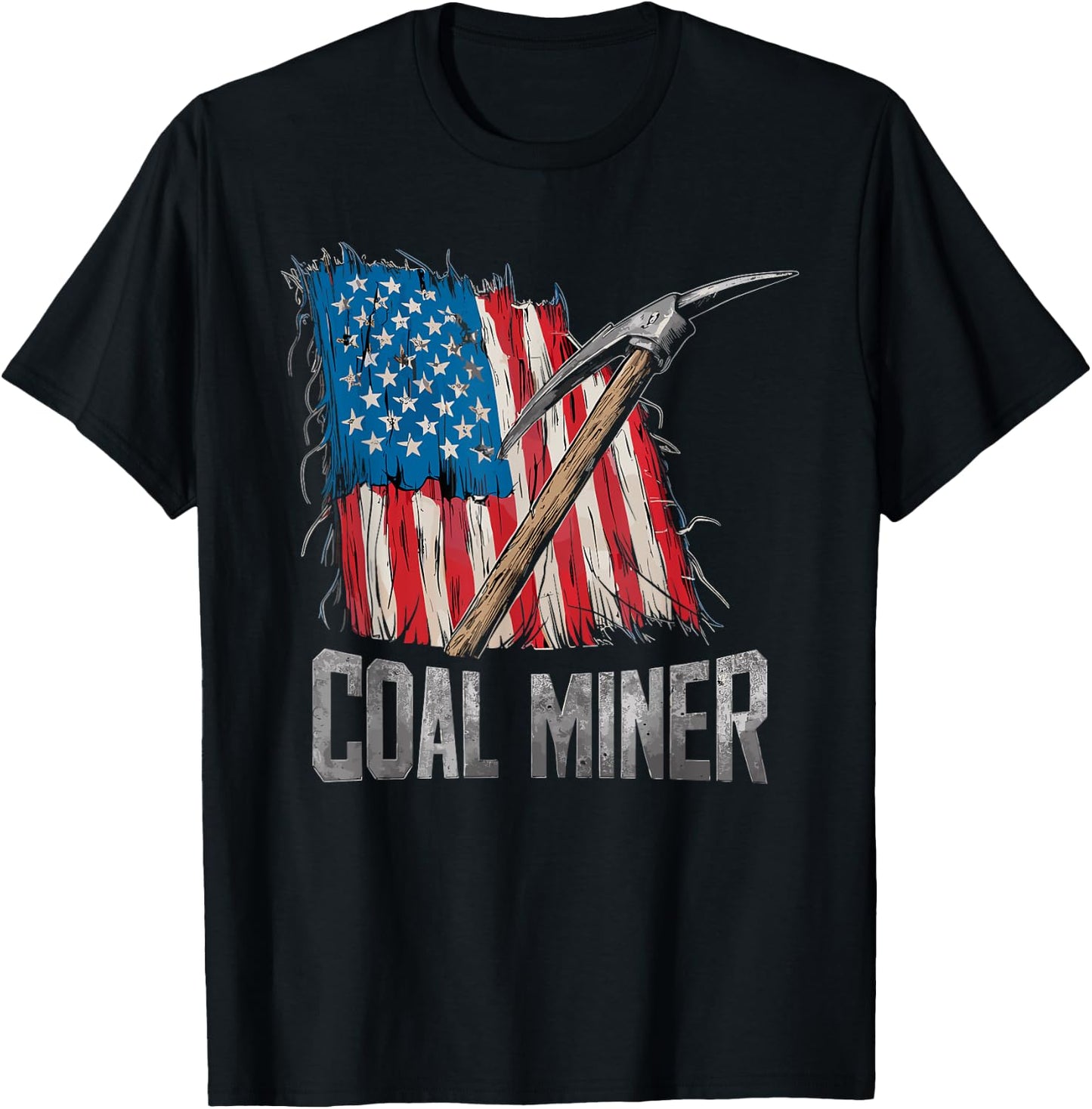 American USA Flag Coal Miner Mining Miners Carbon Coals Mine Men T-Shirt - T-Shirt | Black