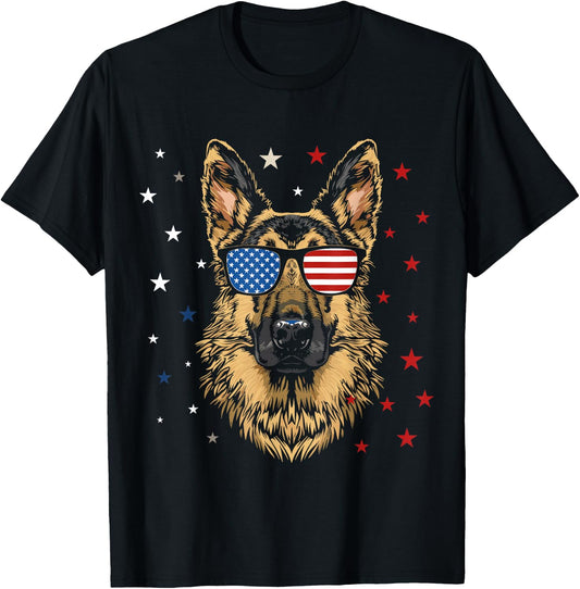 Patriotic American German Shepherd USA Flag Dog 4th Of July T-Shirt - T-Shirt | Black
