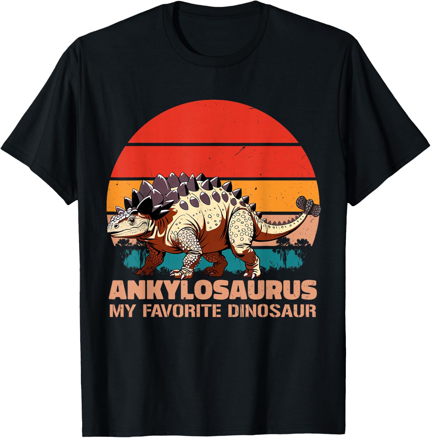 Ankylosaurus My Favorite Dinosaur Retro Sunset T-Shirt - T-Shirt | Black