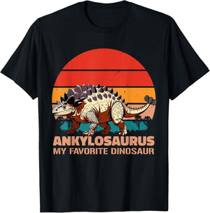 Ankylosaurus My Favorite Dinosaur Retro Sunset T-Shirt - T-Shirt | Black