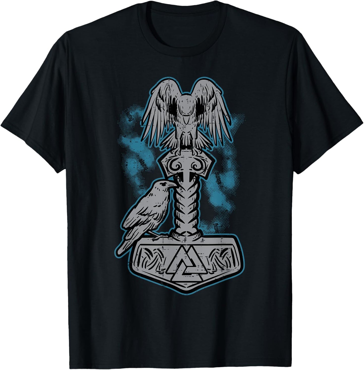 Viking Mjolnir Ravens Huggin Norse Mythology Men Women Kids T-Shirt - T-Shirt | Black