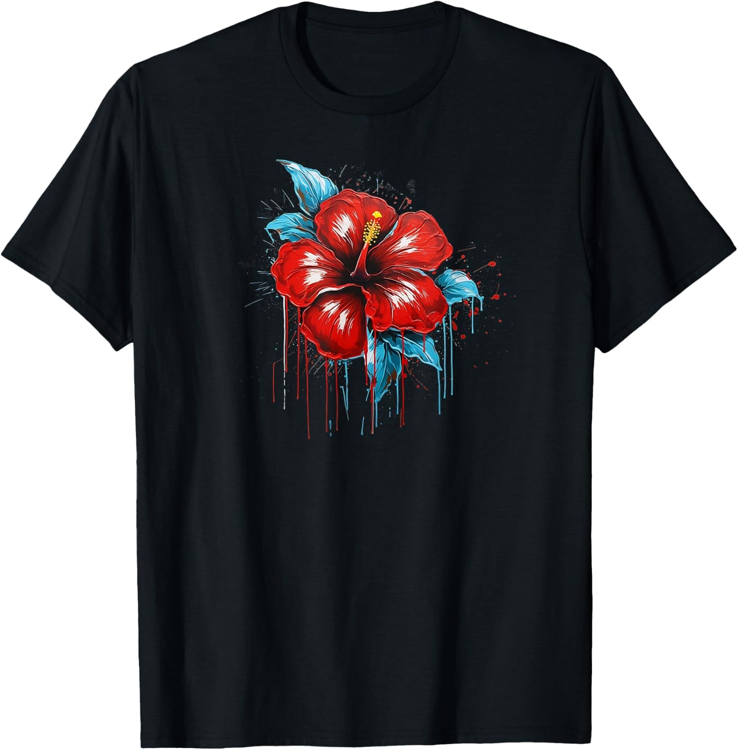 Red Hibiscus Funny Graffiti Trendy Cute Flower Fashion T-Shirt - T-Shirt | Black