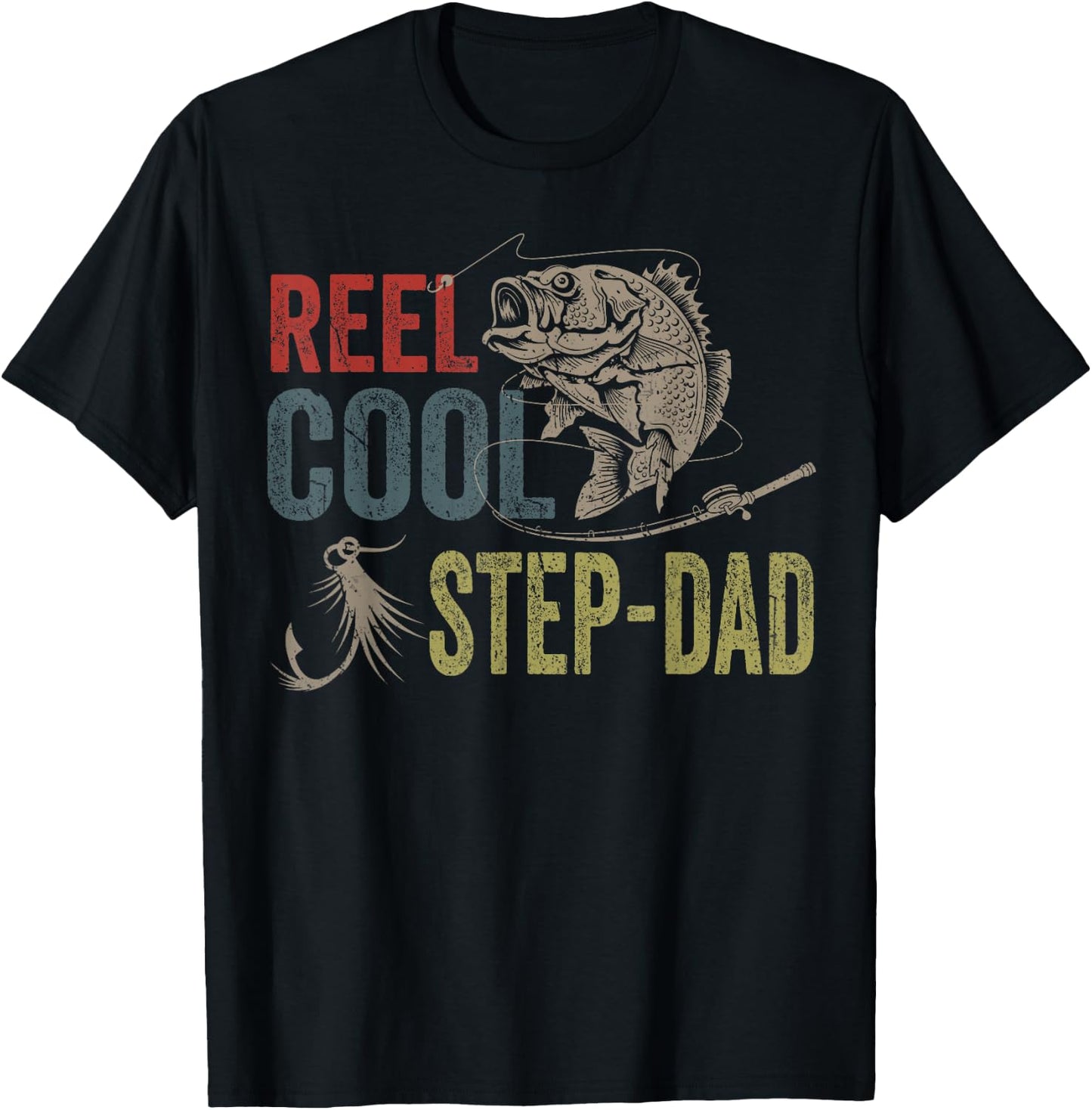 Reel Cool Step-Dad Fishing Father's Day Gift T-Shirt - T-Shirt | Black