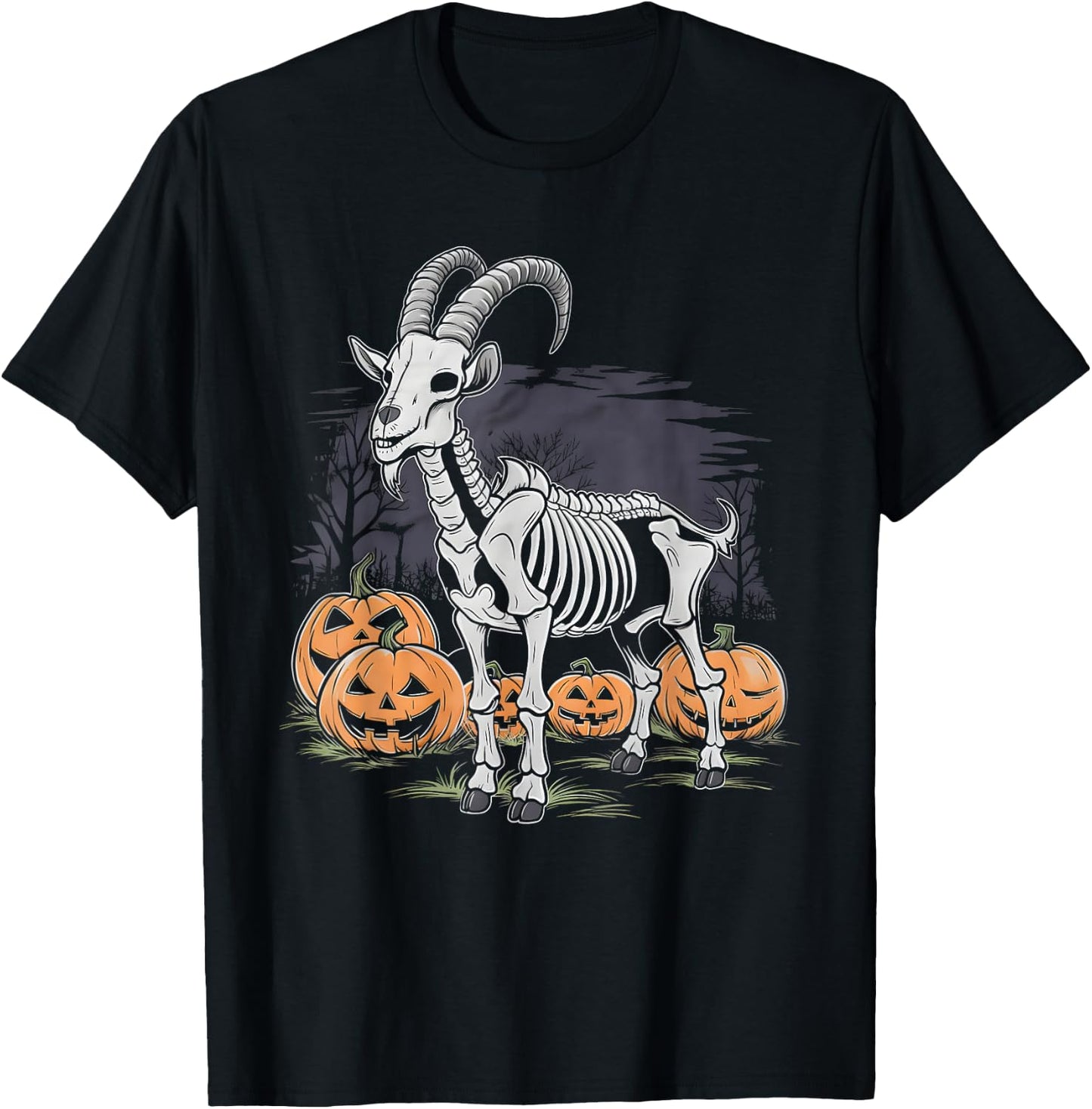Spooky Goat Skeleton Halloween Creepy Gothic Funny Halloween T-Shirt - T-Shirt | Black