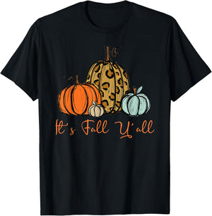 Happy Fall Y’all Pumpkin Leopard Its Fall Yall Women T-Shirt - T-Shirt | Black