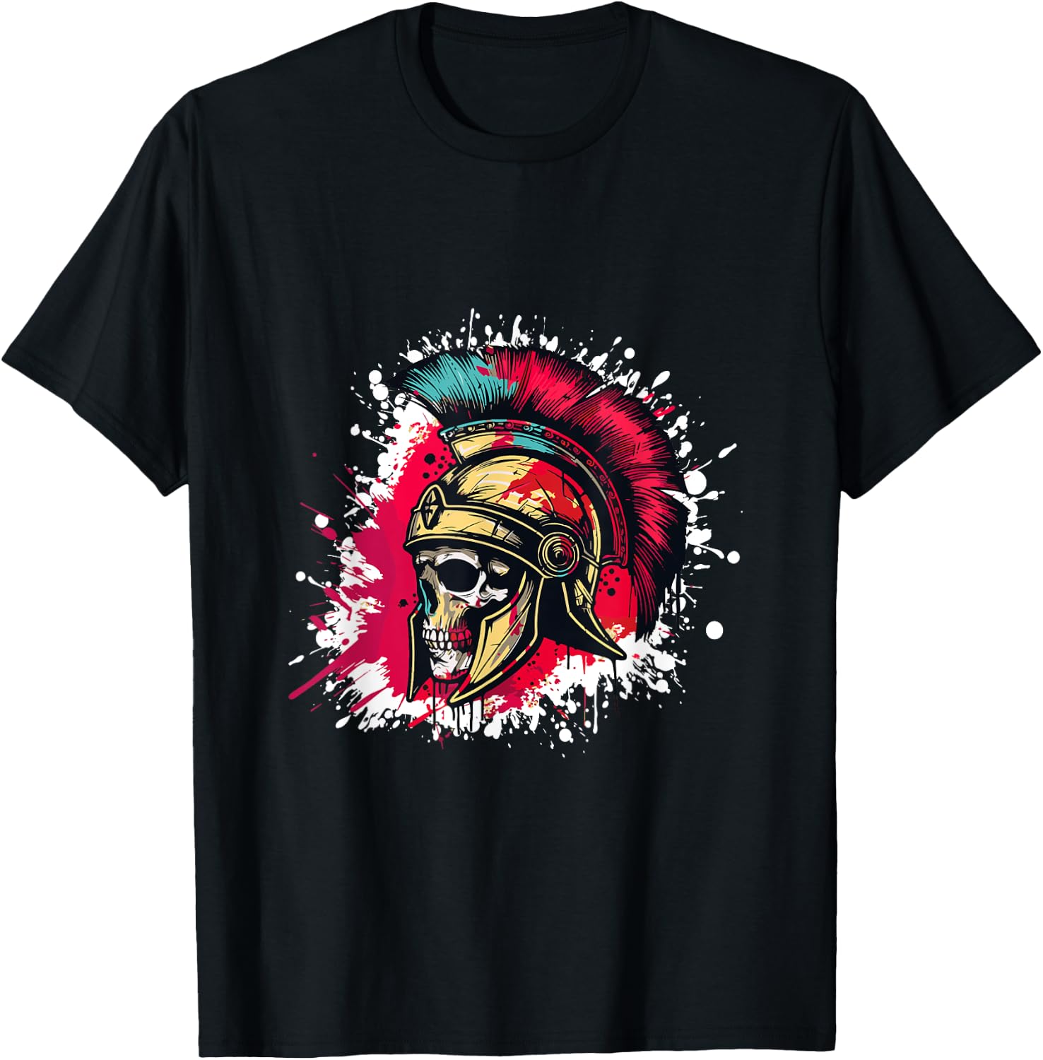 Spartan Skull Head With Helmet | Sparta Gladiator Warrior T-Shirt - T-Shirt | Black