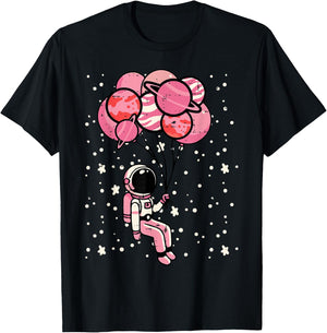 Astronaut Balloon Planets Space Galaxy Girls Kids Toddler T-Shirt - T-Shirt | Black