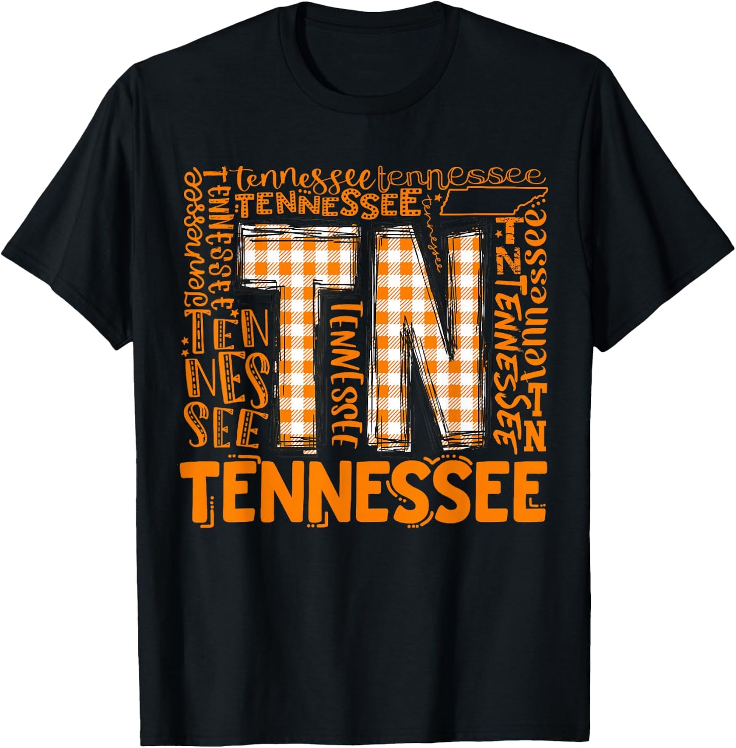 Tennessee State Flag Orange Plaid TN T-Shirt - T-Shirt | Black