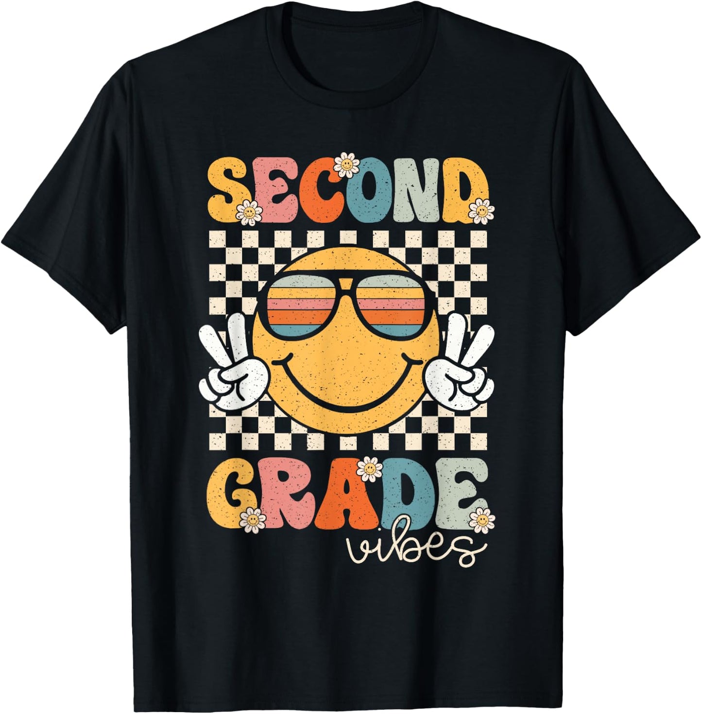 Second Grade Vibes Smile First Day of School 2nd Grade Team T-Shirt - T-Shirt | Black
