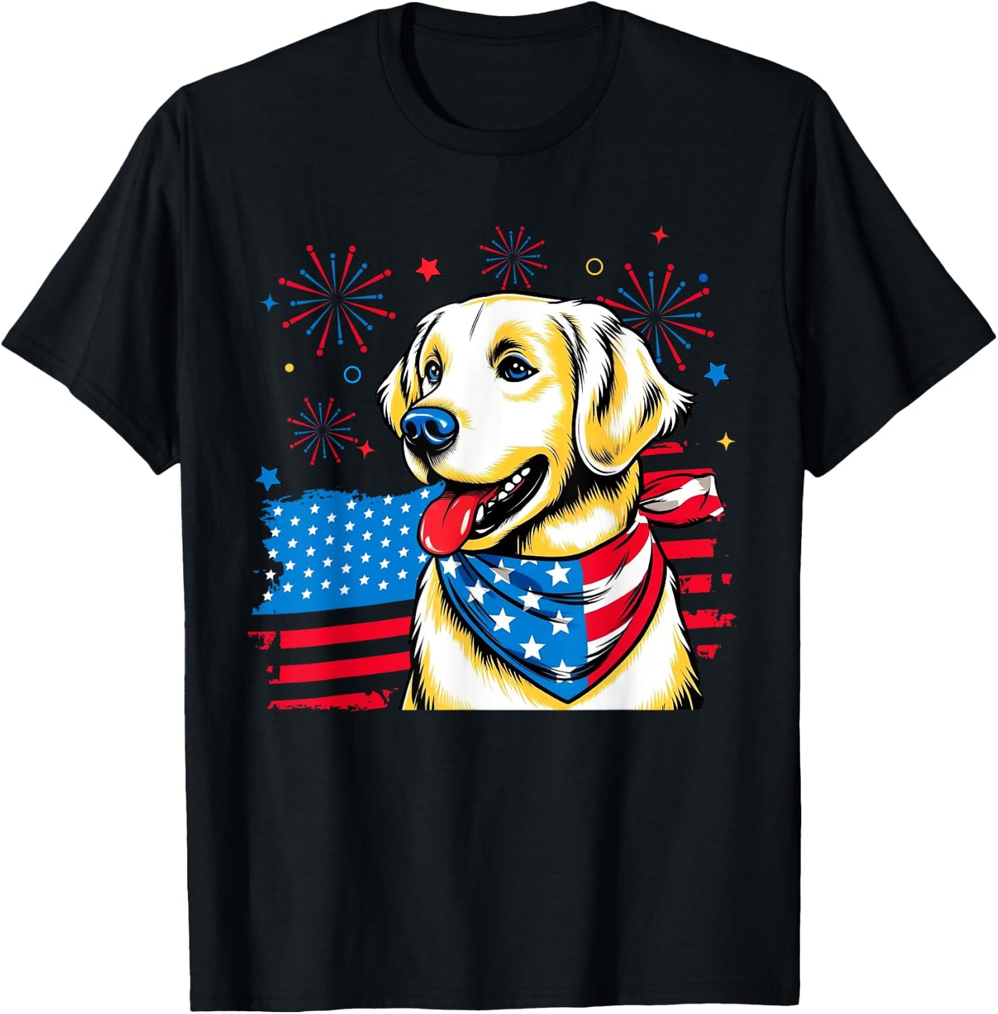 4th of July Golden Retriever American USA Flag Dog Patriotic Women Kids Men T-Shirt - T-Shirt | Black