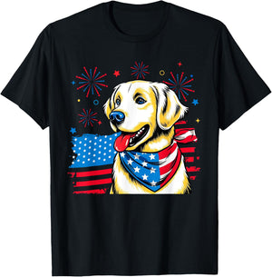 4th of July Golden Retriever American USA Flag Dog Patriotic Women Kids Men T-Shirt - T-Shirt | Black