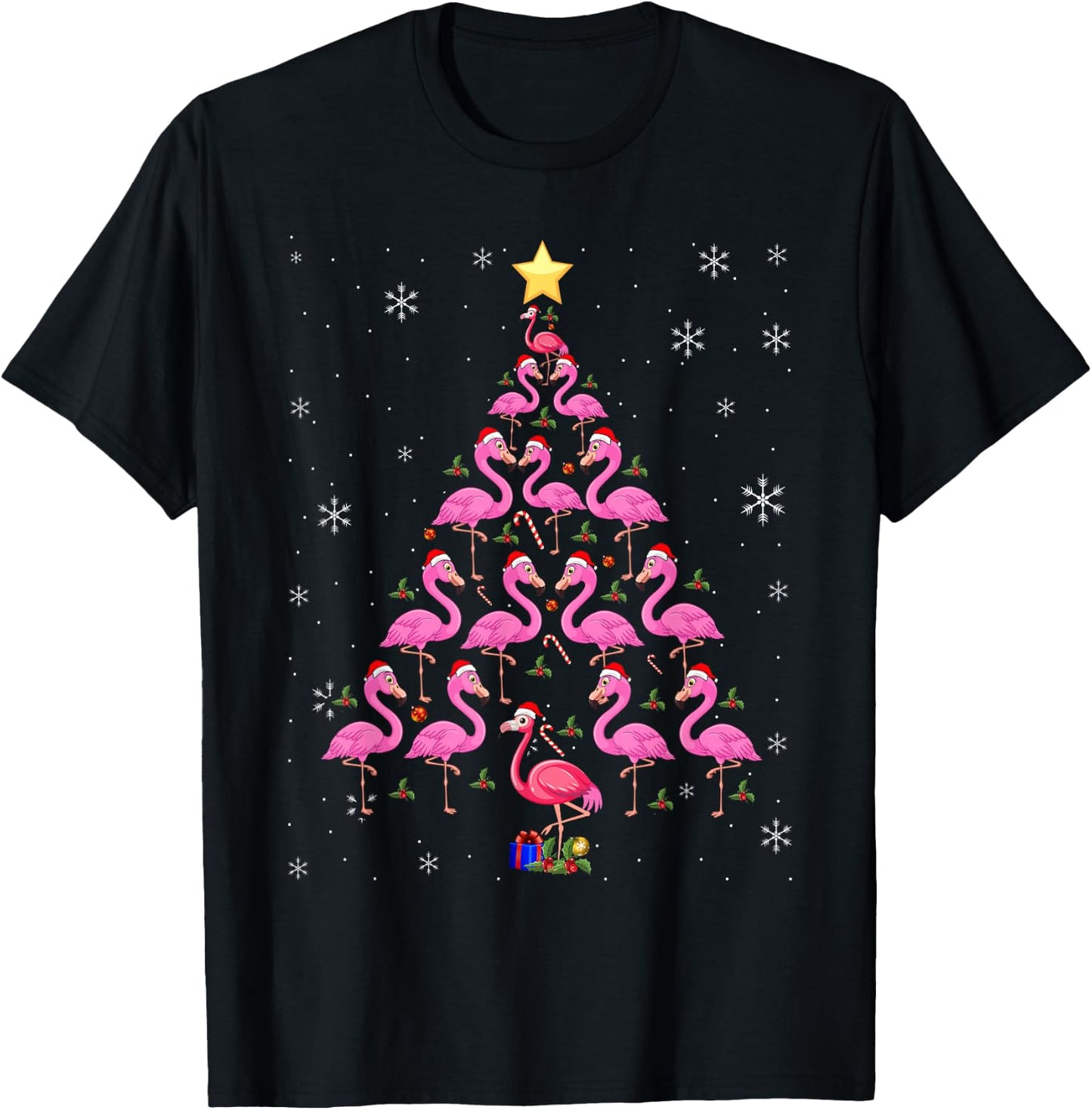 Christmas Tree Flamingo Surprise for Flamingo Lovers T-Shirt - T-Shirt | Black