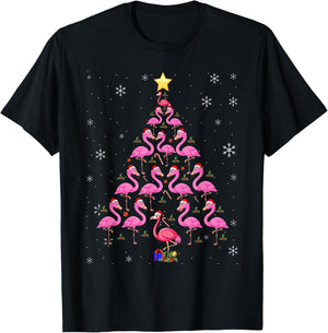 Christmas Tree Flamingo Surprise for Flamingo Lovers T-Shirt - T-Shirt | Black