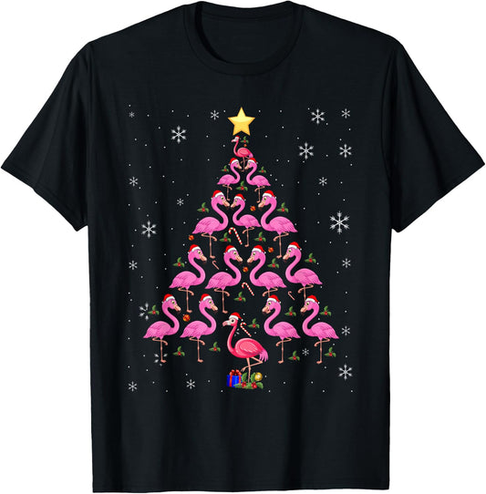 Christmas Tree Flamingo Surprise for Flamingo Lovers T-Shirt - T-Shirt | Black