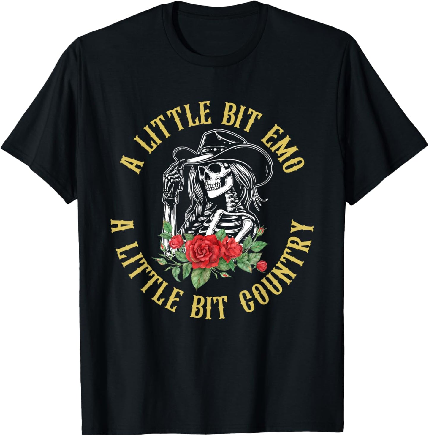 Little Bit Emo Little Bit Country Cowgirl Vintage Design T-Shirt - T-Shirt | Black