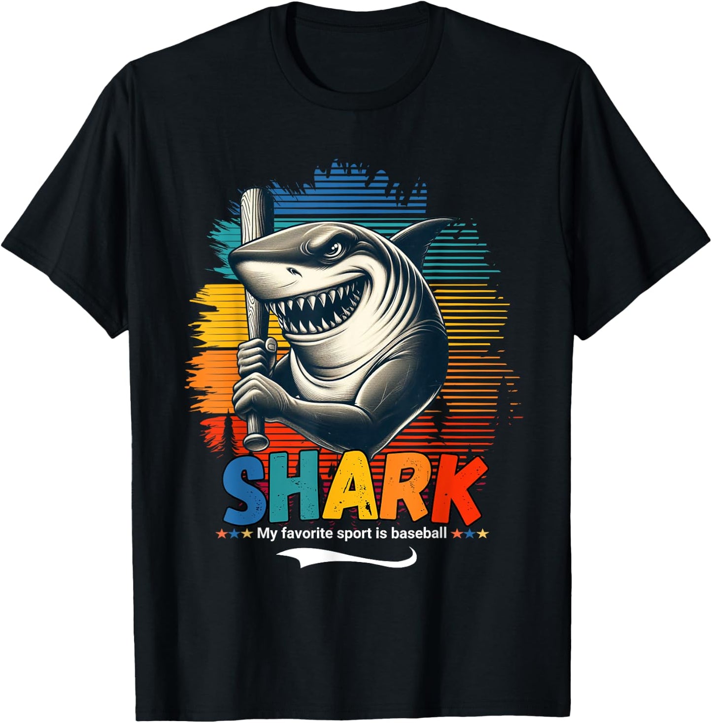 Funny Shark Baseball Player Animal Lover Design T-Shirt - T-Shirt | Black