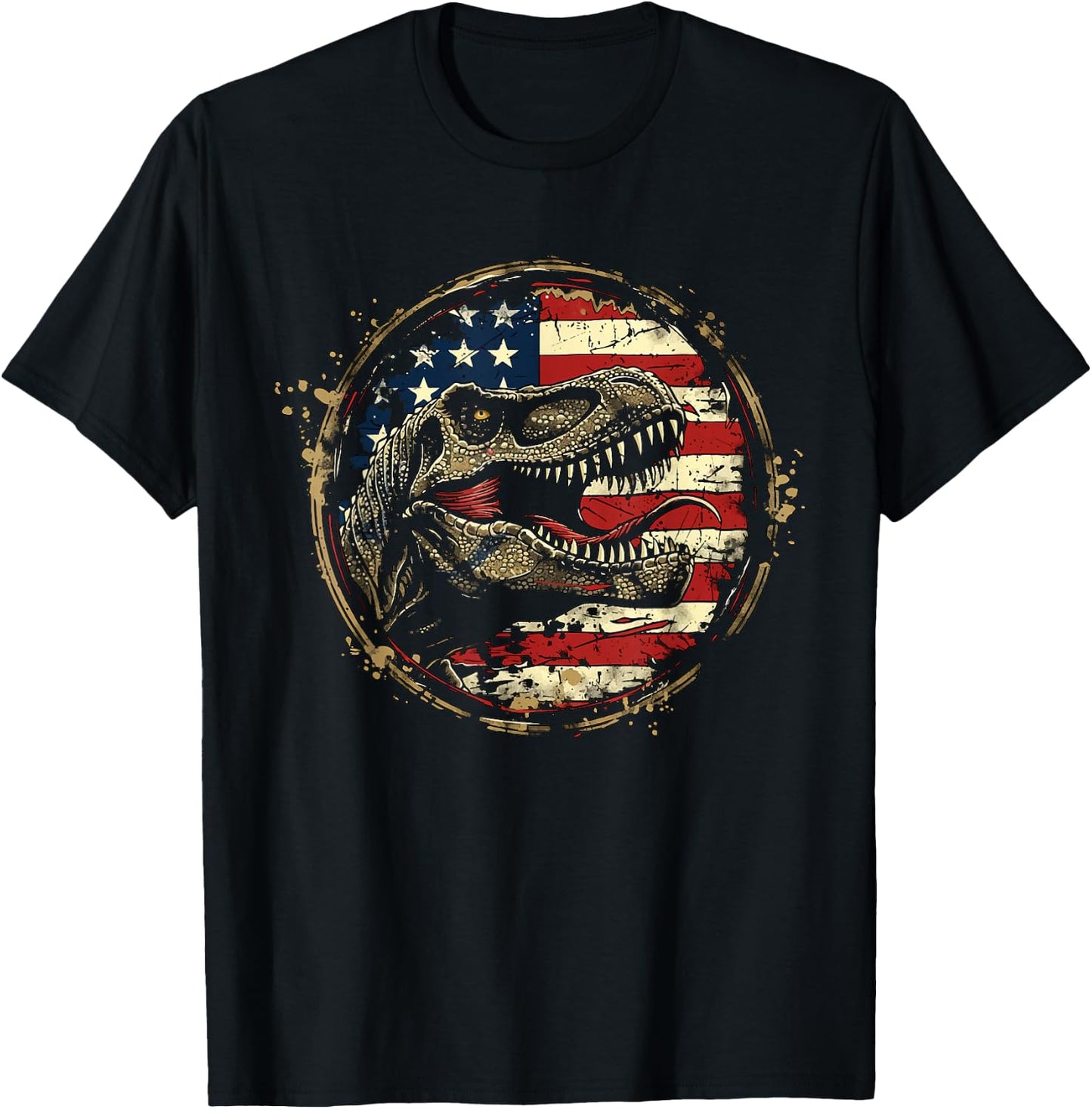 Dinosaur 4th of July America Flag Vintage Amerisaurus Rex T-Shirt - T-Shirt | Black