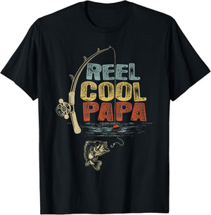 Funny Fisherman Vintage Reel Cool Papa Father Day T-Shirt - T-Shirt | Black