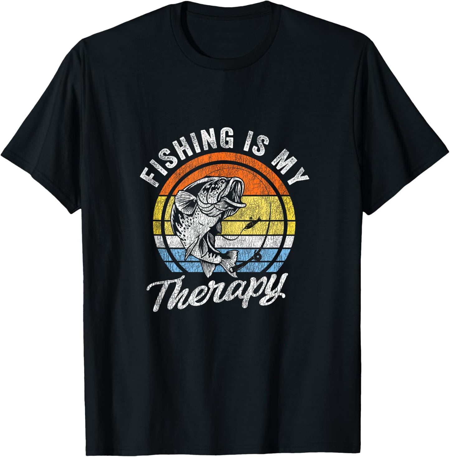 Fishing is My Therapy Men's Funny Bass Fishing T-Shirt - T-Shirt | Black