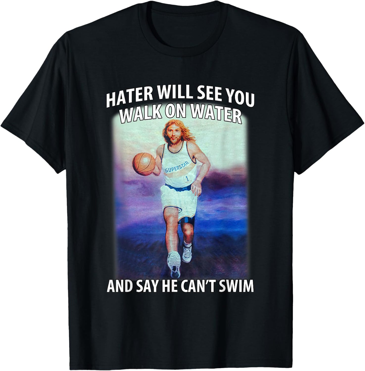 Retro Haters Will See You Walk Jesus On The Water Motivation T-Shirt - T-Shirt | Black