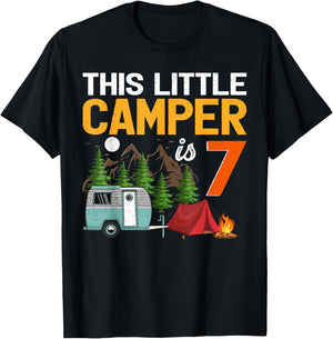 This Little Camper Is 7 Years Old Camping 7th Birthday T-Shirt - T-Shirt | Black