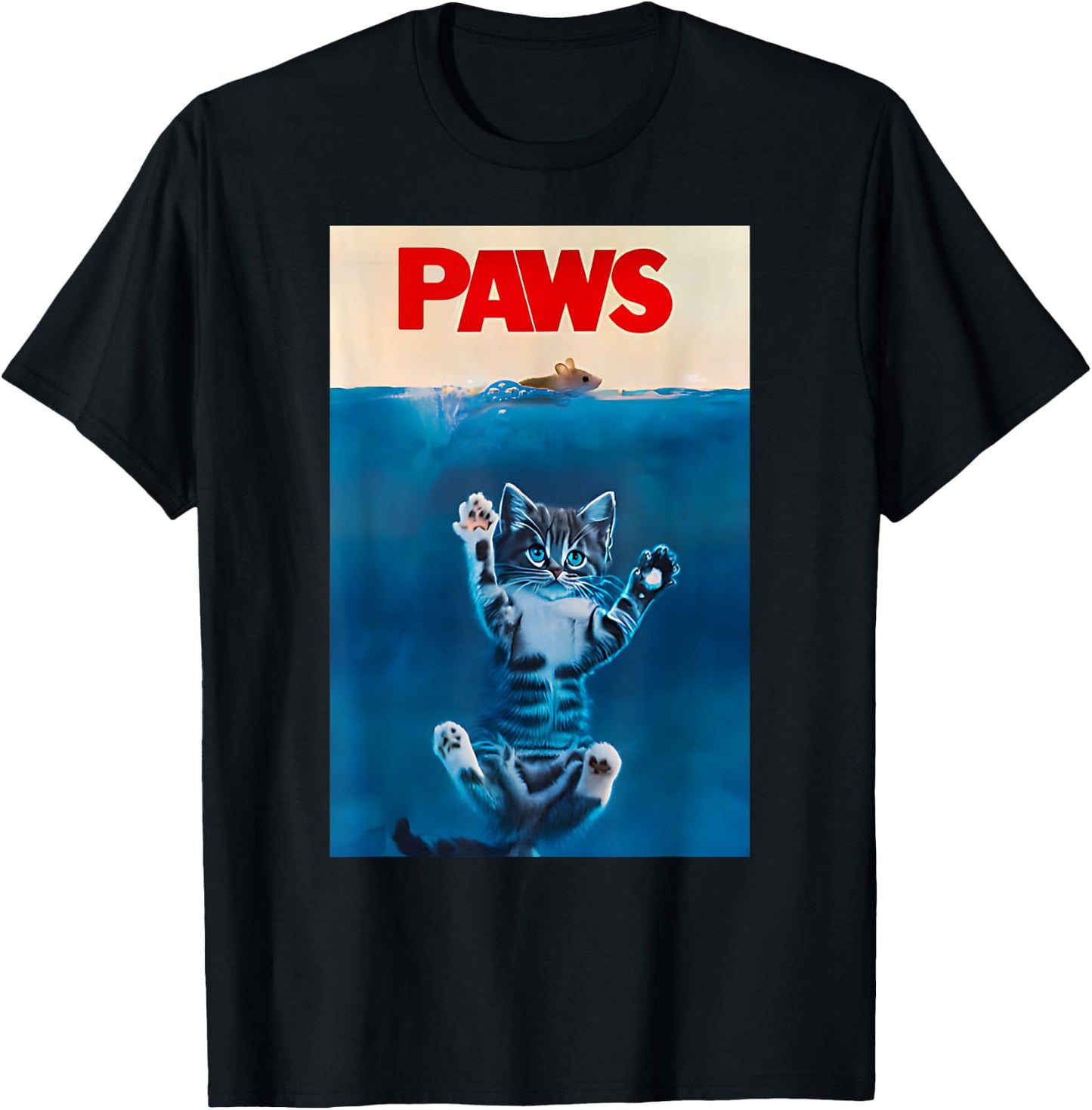 PAWS Parody Cat Lover Funny Kitten Shark Mouse Gift meow Men Women Girls Kids T-Shirt - T-Shirt | Black